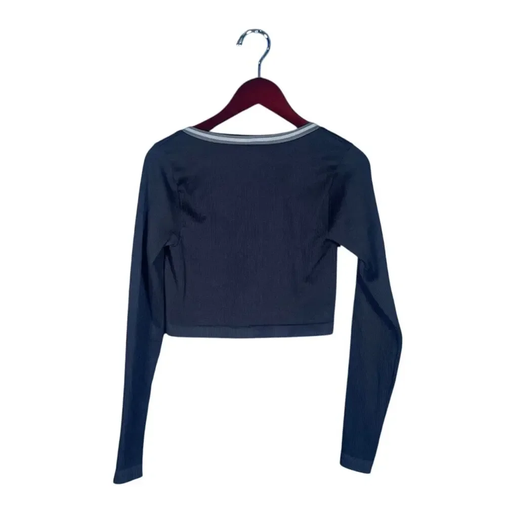 Out From Under Urban Outfitters Shirt Bundle (2)M/L GN/Blk LS V-Neck Ribbed Crop - Picture 2 of 5